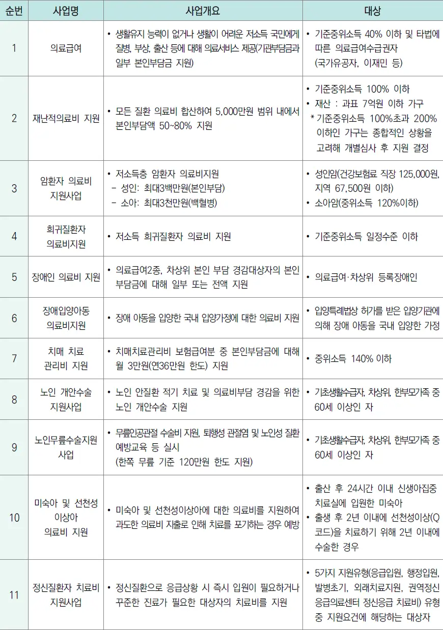 긴급복지 의료지원 타 의료비 지원사업 예시 긴급복지 의료지원 타 의료비 지원사업 예시